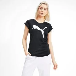 Puma Women's Heather Cat V Neck T-Shirt Black -Outdoor Clothing Store 517147 10 mod01