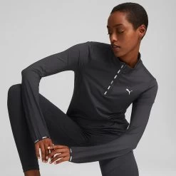 Puma Women's Strong Quarter Zip Top Black -Outdoor Clothing Store 522370 01 mod01