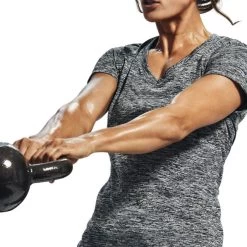 Under Armour Women's Tech™ SS V-Neck Twist T-Shirt Black / Metallic Silver -Outdoor Clothing Store s7.v5 1258568 001 bc