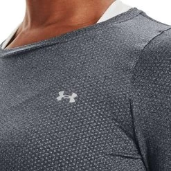 Under Armour Women's HeatGear® Armour Long Sleeve Top Pitch Grey Light Heather / Metallic Silver -Outdoor Clothing Store s7.v5 1328966 012 collar