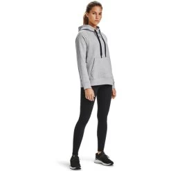Under Armour Women's UA Rival Fleece HB Hoodie Steel Medium Heather / Black -Outdoor Clothing Store s7.v5 1356317 035 fsf