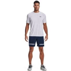 Under Armour Men's UA Woven Graphic Wordmark Shorts Academy / White -Outdoor Clothing Store s7.v5 1361433 408 fsf
