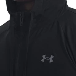 Under Armour Men's Woven Perforated Windbreaker Black / Pitch Gray -Outdoor Clothing Store s7.v5 1370499 001 hood 1