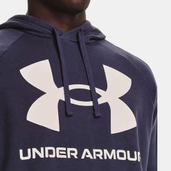 Under Armour Men's Rival Fleece Big Logo Hoodie Tempered Steel / Onyx White -Outdoor Clothing Store v5 1357093 558 collar