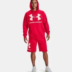 Under Armour Men's Rival Fleece Big Logo Hoodie Red / Onyx White -Outdoor Clothing Store v5 1357093 600 fsf