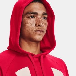 Under Armour Men's Rival Fleece Big Logo Hoodie Red / Onyx White -Outdoor Clothing Store v5 1357093 600 hood
