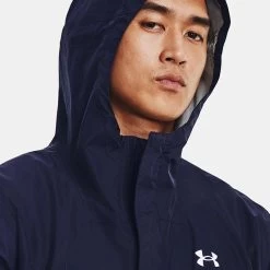 Under Armour Men's UA Stormproof Cloudstrike 2.0 Jacket Midnight Navy / White -Outdoor Clothing Store v5 1374644 410 hood